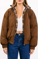 All I Wanted Brown Plaid Puffer Jacket