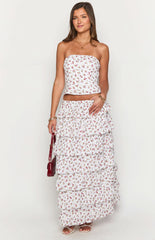 Paisley White Floral Strapless Top