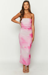 Imogen Pink Print Strapless Maxi Dress