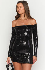 Jazmin Black Sequin Long Sleeve Mini Dress