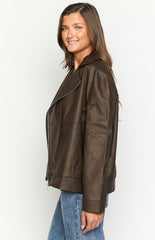 Rochelle PU Chocolate Brown Oversized Biker Jacket