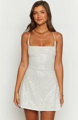 Say So White Beaded Mini Dress