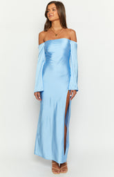 Shae Blue Satin Long Sleeve Maxi Dress