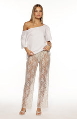 Dani White Sequin Lace Sheer Pants